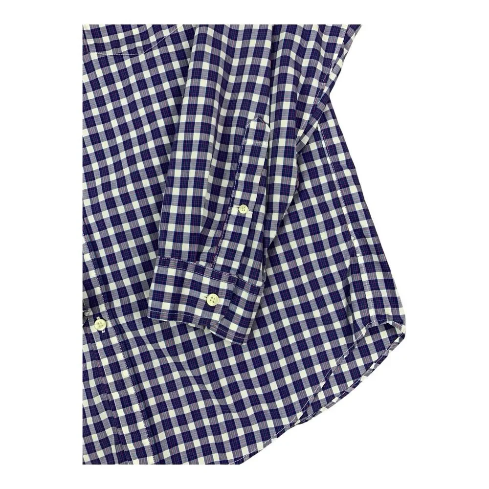 J Crew Long Sleeve Button Up Shirt Lightweight Cotton, Purple Plaid, Mens Large